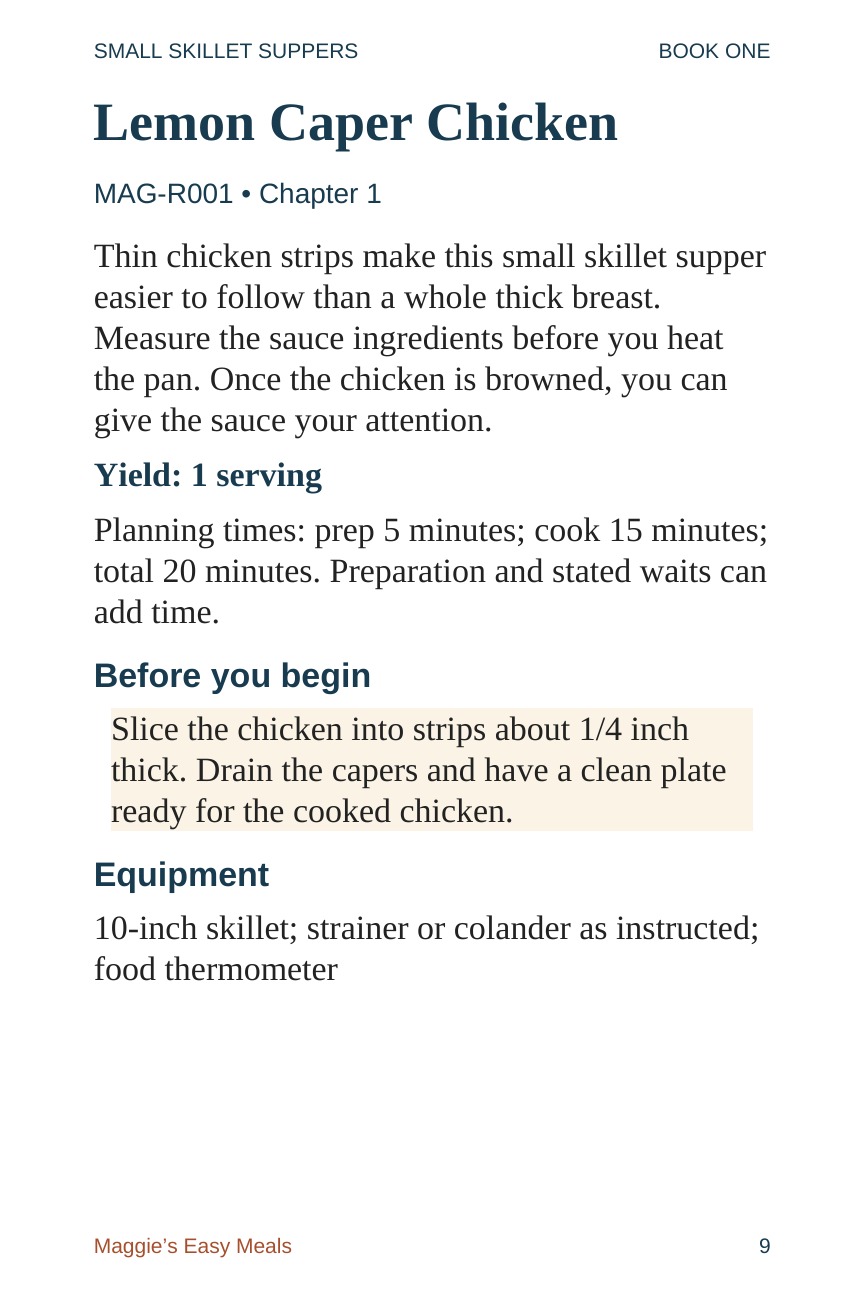 Lemon Caper Chicken — preparation, page 9